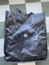 Lululemon Large Reusable Shopping Tote Bag Black White Snap Closure Gym Travel