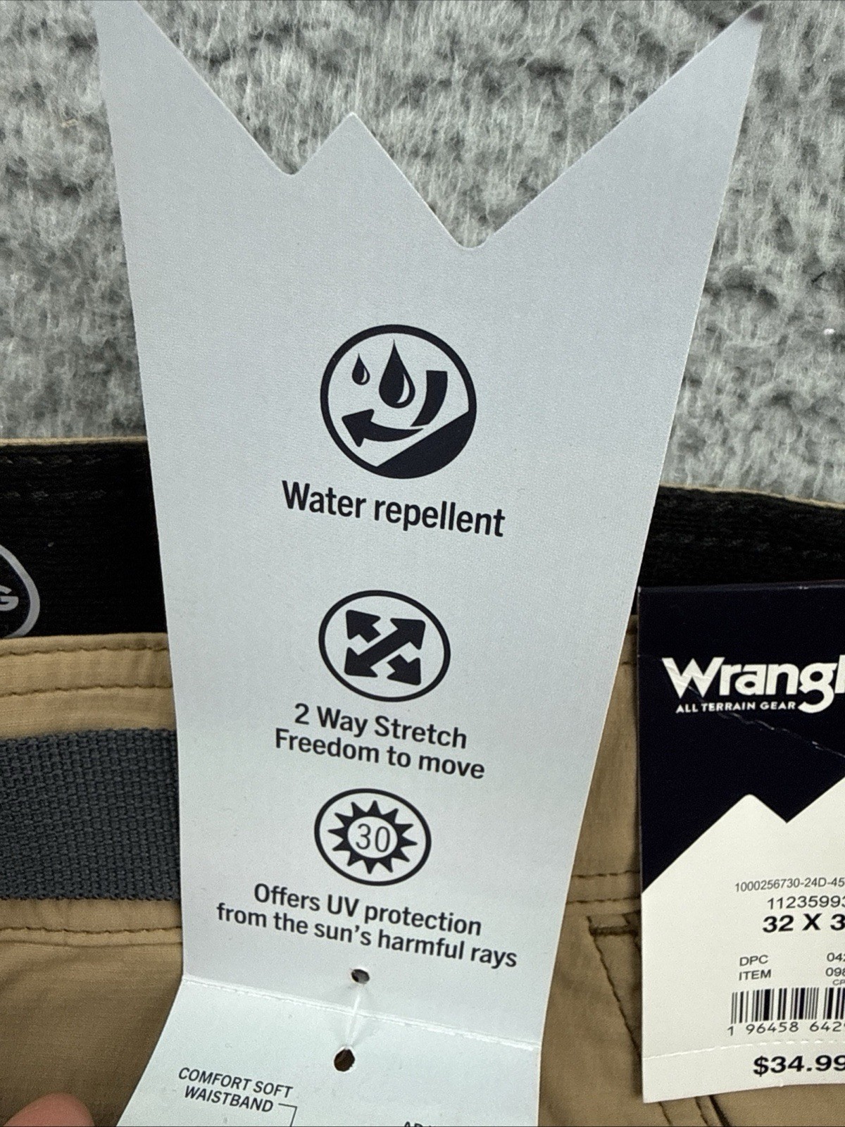 Wrangler ATG All Terrain Gear Pants Mens 40x30 Khaki Nylon Hiking Outdoor