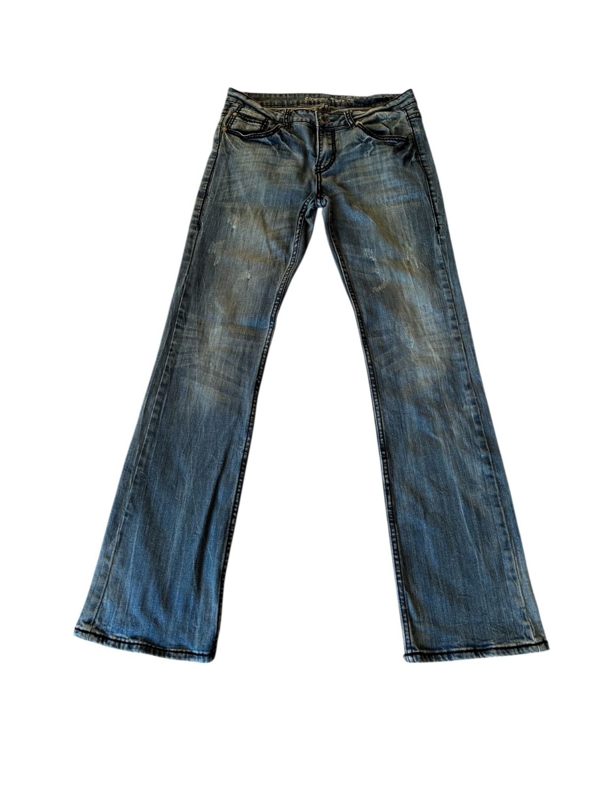 Jeans Cowgirl Tuff W31 L35 Denim Washed Boot Cut Women Western Crochet Pocket