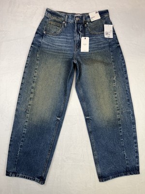 Forever 21 Womens Barrel Fit Jeans Size 26 Blue High Rise Relaxed Fit Curved Leg