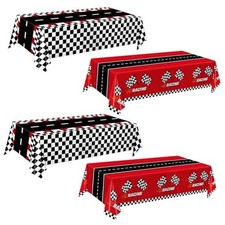 4 Pack Racing Car Plastic Tablecloths - Cars Birthday Decorations -Checkered