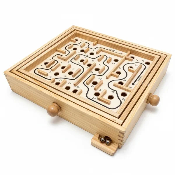 Wooden Marble Maze Labyrinth Tilt Balance Dexterity Puzzle Game Board Brain Game