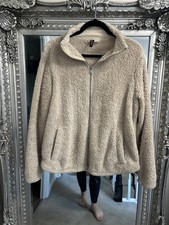 H&M Women’s Beige Fluffy Teddy Borg Style Fleece Zip Jacket Cardigan Large