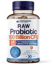 Wholesome Wellness Organic Raw Probiotics 100 Billion CFU, Dr Formulated for Wom