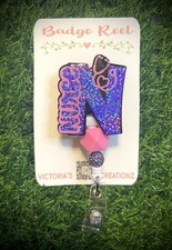 Medical-Nurse Monogram purple/pink badge reel