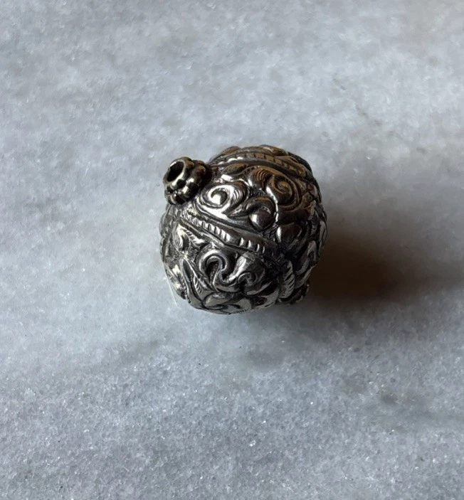 Tibetan Silver Repousse Focal Bead Handmade In Nepal 20mm CC736 - Image 2 of 2