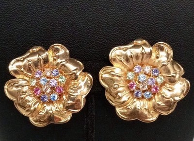 Francesca Visconti GoldTone 3D Multicolor Crystals Floral  1.25  Pierced Earring