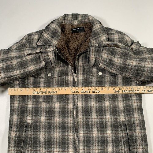 Richie Le Collection Sherpa Lined Flannel Zip Shacket Mens Medium Plaid - Picture 9 of 11