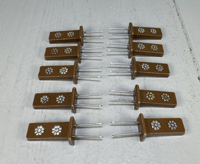 Travco MCM Corn on the Cob Holders Picks Brown Plastic Silver Daisy Set of 10