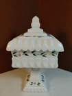 Vtg. Milk Glass Wedding Box W Lid/ Candy Dish Floral Design Box 10.5 "X 5.5"