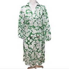 J Crew Green Floral Print Tassel Tie Neck Midi Dress Long Sleeve Women