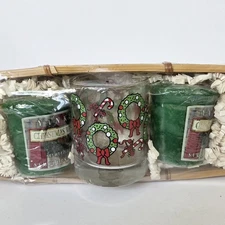 Yankee Candle Christmas Wreath Votive Basket Holder Gift Set RETIRED NOS Sealed