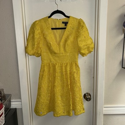 Prabal Gurung For JCPenney Yellow Puff Sleeve V-Neck Floral Party Dress  Size 4 | eBay