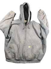 Carhartt J149 CHH Men 3XL Jacket Hooded Gray Full Zip Heavy Distressed Lined