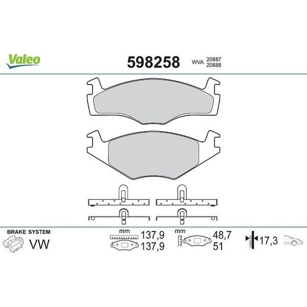 Valeo 598258 Bremsbelagsatz FüR Vw Seat Polo Cordoba Ibiza 86C 80 6N1 6V2 6V5-image