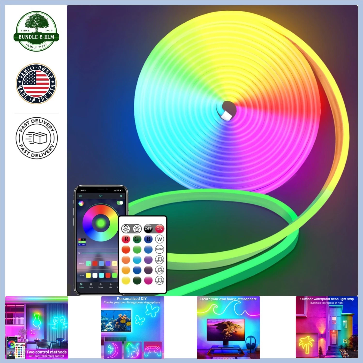 Durable Waterproof LED Neon Lights with Remote and App Control for Holiday Decor