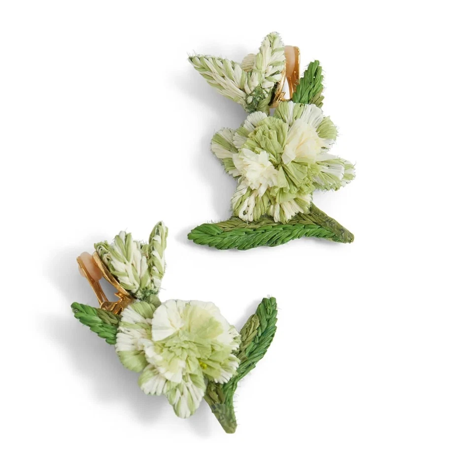 Oscar de la Renta Raffia Flower Earrings White Vacation Bridal Designer $400 - Image 3 of 4