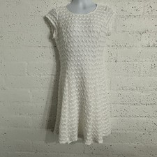 Zac & Rachel Womens Dress 10 White Bodycon Lined Stretch Short Sleeve Textured