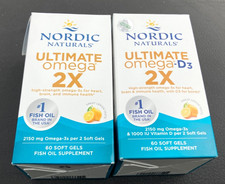 2x Nordic Naturals Ultimate Omega 2X  D3 Softgels,Lemon Flavor - 60 Ct exp 2028
