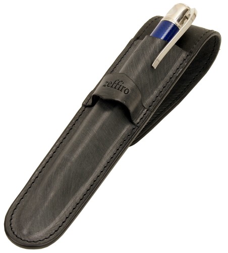 Whole leather Fountain pen case - Waxy Black - single pen holder vintage pencil - Picture 3 of 12