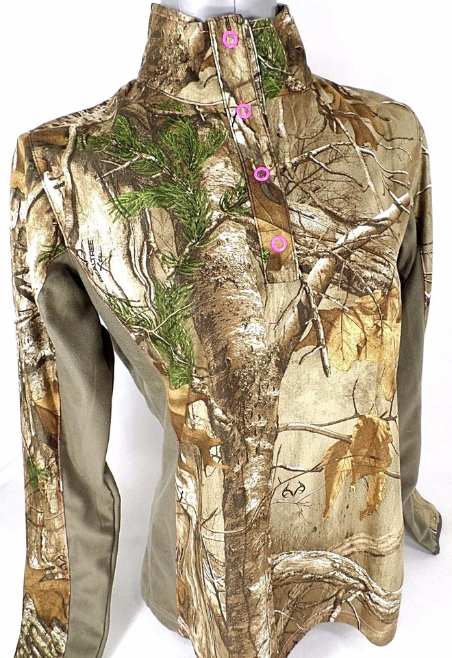 Ladies Fitted Camo Pullover 1/4 Snap, Soft & Quiet, Real Tree Xtra Polyester NWT - Image 3 of 4