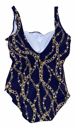 RTLS $128 GOTTEX WOMENS NAVY GOLD CHAIN SEXY 1 PC SWIMSUIT SZ 8 - 第 4/4 張圖片