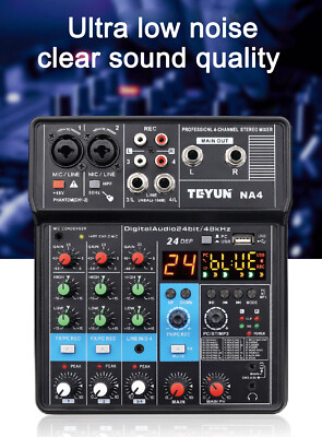4-Channel Professional Audio Mixer with Bluetooth, USB & DSP Effects