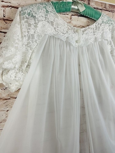 Vintage Sears White Double Sheer Chiffon Lace Bridal Peignoir Robe sz 34 LOVELY - Picture 2 of 12