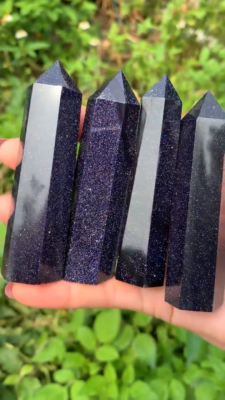 Blue Goldstone Natural Crystal Wand Obelisk Reiki Tower Point Home