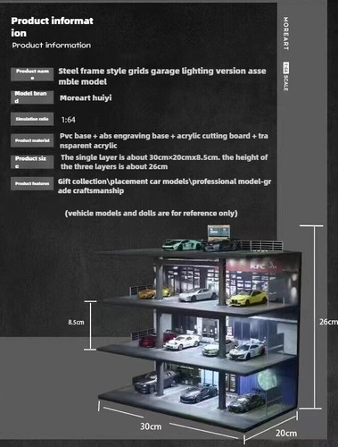 1/64 Diorama Car Garage Models LED Lighting City Parking Lot Scene Display Model - Imagen 7 de 29