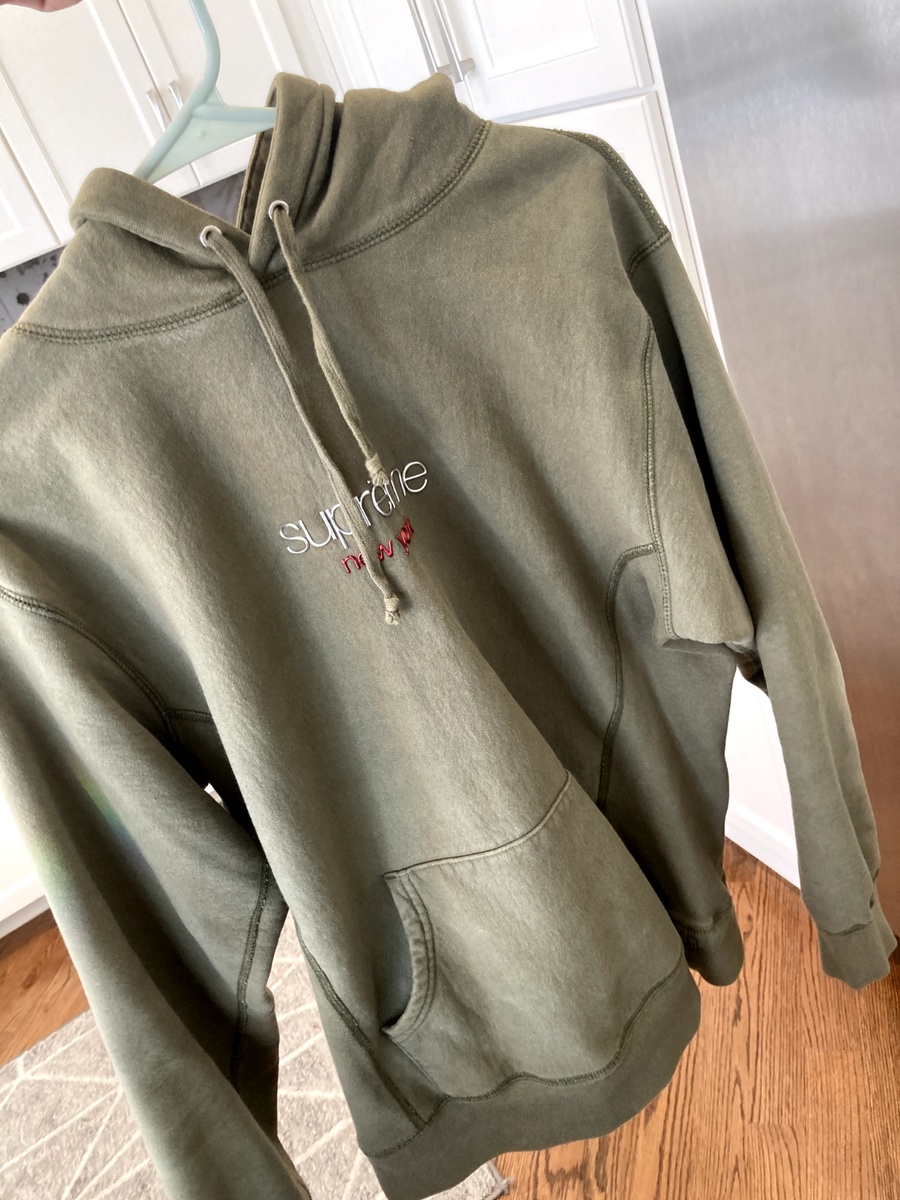 Supreme Chrome Classic Logo Hooded Sweatshirt Olive FW16 Size