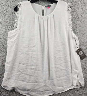 売れ筋商品|||ヴィンスカムート カットソー トップス レディース Women's Cotton Eyelet-Lace Trim Tank Top Lt Hthr Gr VINCE CAMUTO Plus Lace Trim Tank Top Women's 1X New Ivory