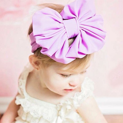 Baby Kid Girls Solid Cotton Big Bow Flower Elastic Turban Headband Hair Band - Picture 2 of 20