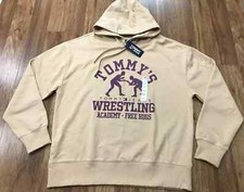 MENS L - New Tommy Hilfiger Tommy Jeans Wrestling Print Terry Pullover Hoodie