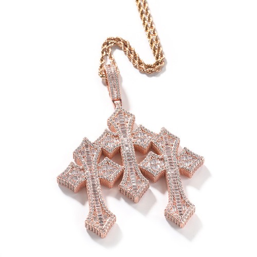 Hip Hop Cross Pendant Necklace TopBling 5A T Zircon Gold Plated Mens Jewelry - Picture 6 of 24