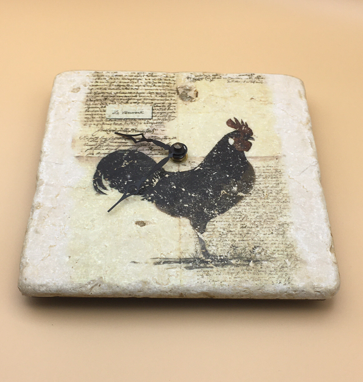 Farm House French Country Clock Tile Ceramic Rooster Rustic Wall Kitchen Chick