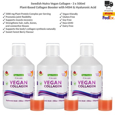 Swedish Nutra Vegan Collagen Booster mit Vitaminen, MSM & Hyaluronsäure 3x500ml