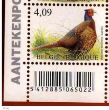 Belgium**FEASANT Cornerstamp + Barcode-Rare-BUZIN Birds-Fasan-Fazant-vogel