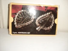 2 Piece Crystal 4 1/2"  Leaf Shape  Ashtrays Set- Italy