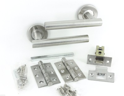7 X Straight T Bar Modern Door Handle Pack Latch Set Satin Stainless Packs