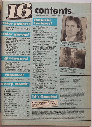 16 Magazine April 1987 Monkees Bon Jovi NKOTB Duran A-Ha Dweezil Zappa Outsiders - Picture 9 of 20