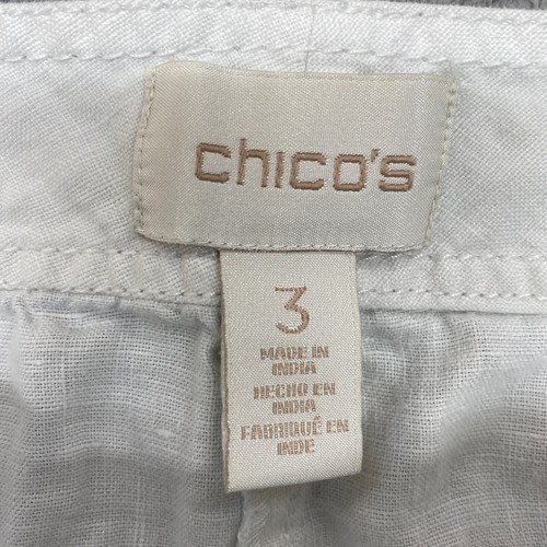 Chicos Shorts Womens 3/XL White Lace 100% Linen Bermuda Cuffed Beach Pockets 16 - Picture 5 of 14