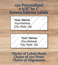 150 Personalized Plain Peel & Stick Self Adhesive Printed Return Address Labels