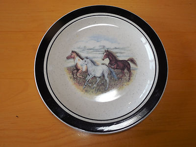 Folkcraft Scotty Z RUNNING HORSES Salad Plate 8 1/2'' Black     3 available