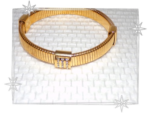 Magnifique Bracelet Fantaisie Rond Doré Maille Serpent Strass Qudo Neuf - Imagen 6 de 6