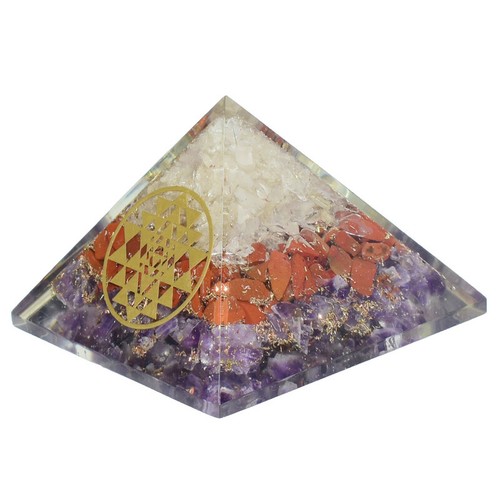 Pirámide de orgón Sri Yantra cuarzo cristalino amatista y jaspe rojo para yoga - Imagen 3 de 5