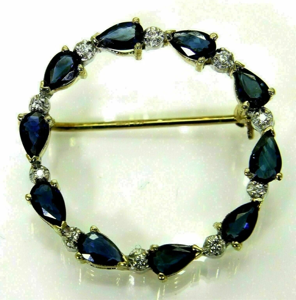 Broche prendedor unisex de zafiro azul simulado corte pera de 3 quilates enchapado en oro amarillo de 14 quilates Foto 3 de 4