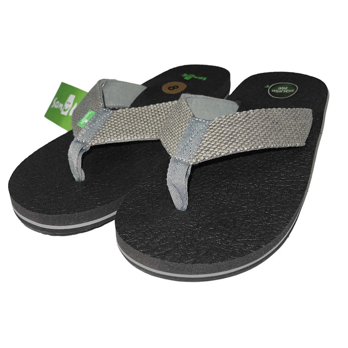 Sanuk Flip Flops Mens Gray Woven Canvas Comfort Sandals Charcoal