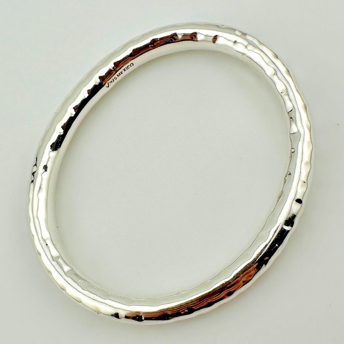 UNBRANDED Mexico Sterling Silver Hammered Large Oval Bangle
