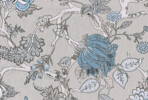 Textiles français 100% Leinen Stoff | Baum des Lebens - Blumen / Baum Stoff - Picture 5 of 8